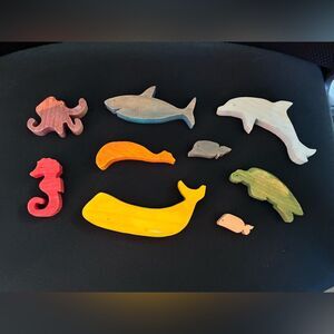 Colorful Wooden Sea Animal Toys Montessori Toddler Waldorf
